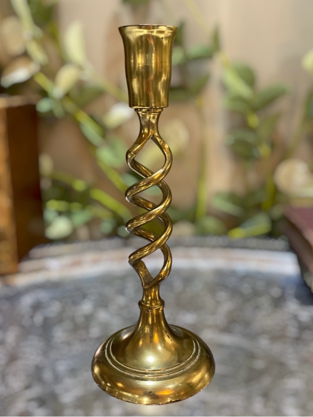 Vintage Twisted Barley Solid Brass Candlestick Candle Holder